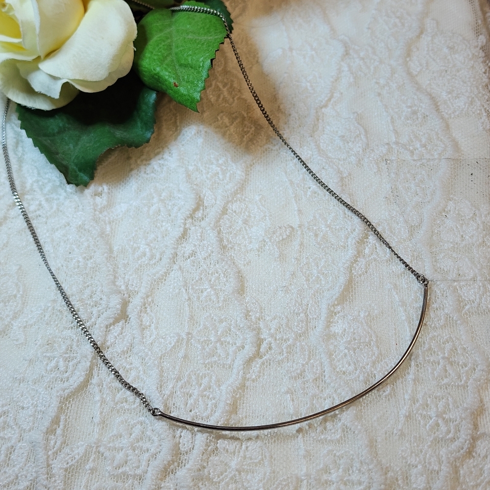 Silver Toned Curved Bar Minimalist Dainty Necklace